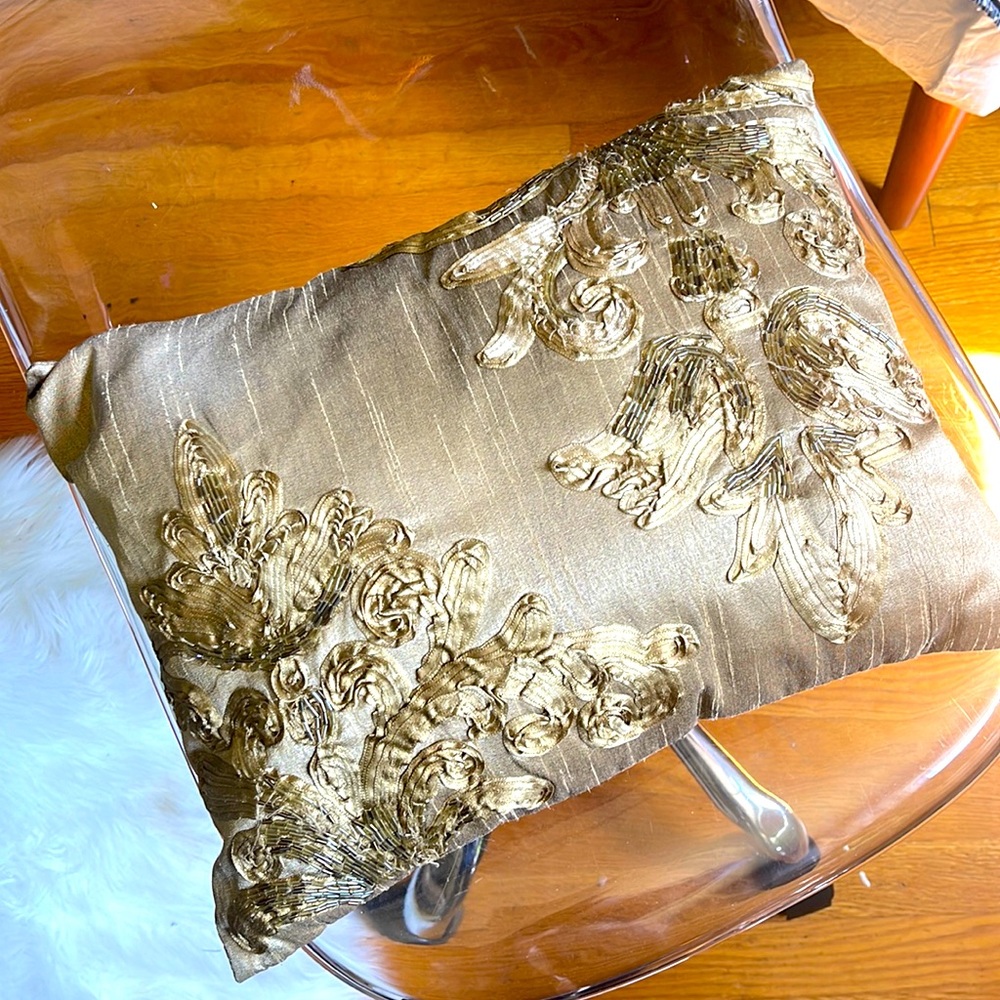Preloved Pier 1  Gold Appliqué Pillow